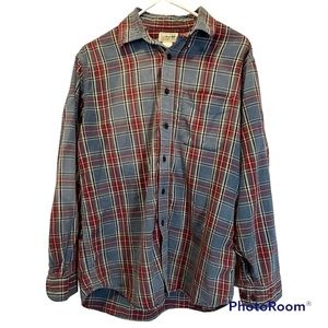 LL BEAN - Vintage 1990s Blue Stewart Plaid Flannel Shirt 100% Cotton - LARGE